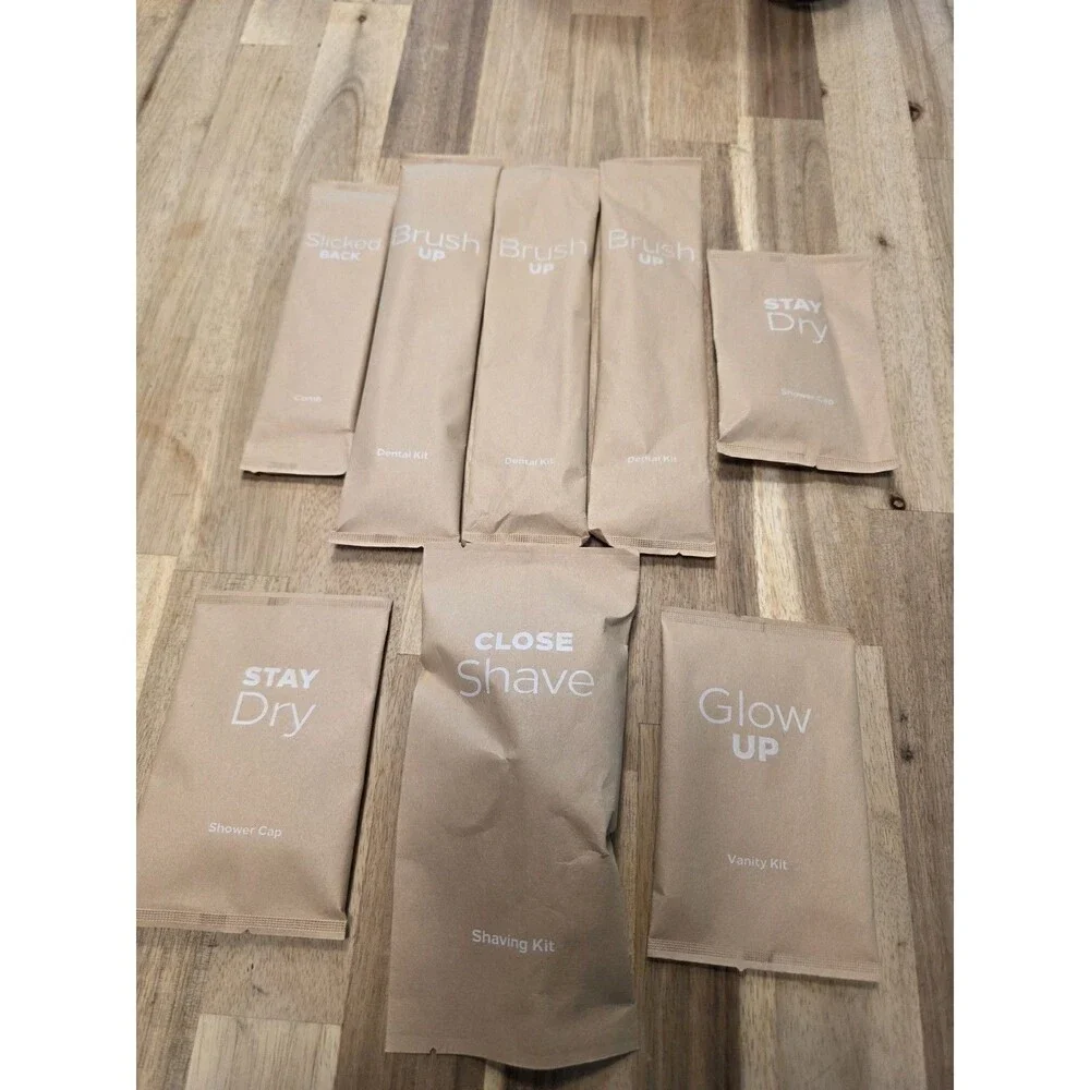 Eco-Friendly Hotel Amenity Kit Lot 8pc - Dental Shaving Vanity Kits Shower Cap